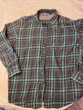IZOD Stratton Flannel Shirt Plaid Button Up Long Sleeve Mens Shirt XL Navy/green