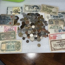 Lote de monedas y billetes de banco vintage de todo el mundo Job