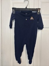 Ralph Lauren Baby 6-9 9M One Piece long sleeve Polo navy blue Teddy Bear Sleeper