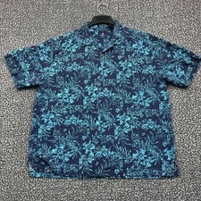 Caribbean Joe Mens XXL Blue Floral Washable Silk Short Sleeve Button Up Shirt