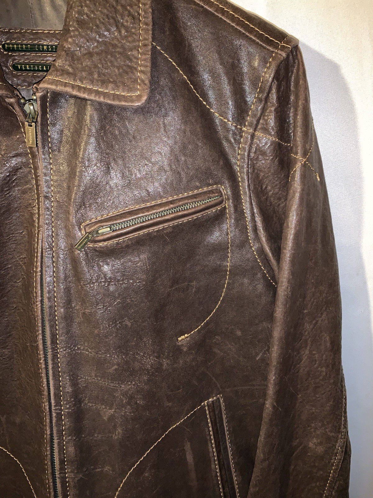 Robert Comstock Vertical Dark Brown Lambskin Leat… - image 4