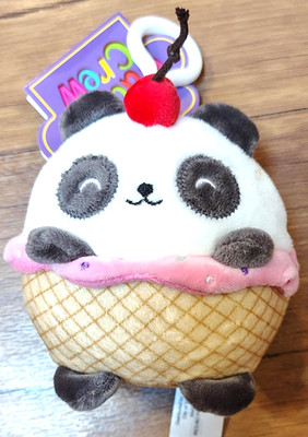 Cuddle Crew Strawberry Ice Cream Panda Bear Cherry Plush Keychain Backpack Clip