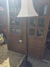 Vintage Turned Wood Floor Standard Lamp Wooden & Lampshade 