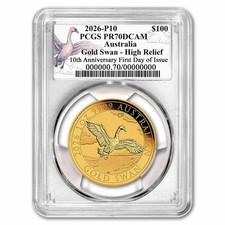2026 AUS 1 oz Gold Swan PR-70 PCGS DCAM HR (FDI 10th Anni. Label) 5035.68 per troy oz