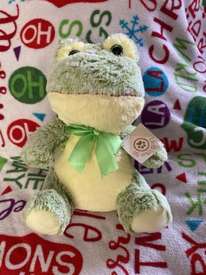 Love s Travel Pals Smiling Frog Green Bow 11 Inch Plush Stuffed Toy with tag