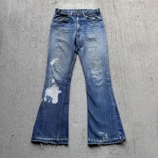 1970s Distressed and Repaired Levi's Big E Orange Tab 646 Hippie Jeans 30x31