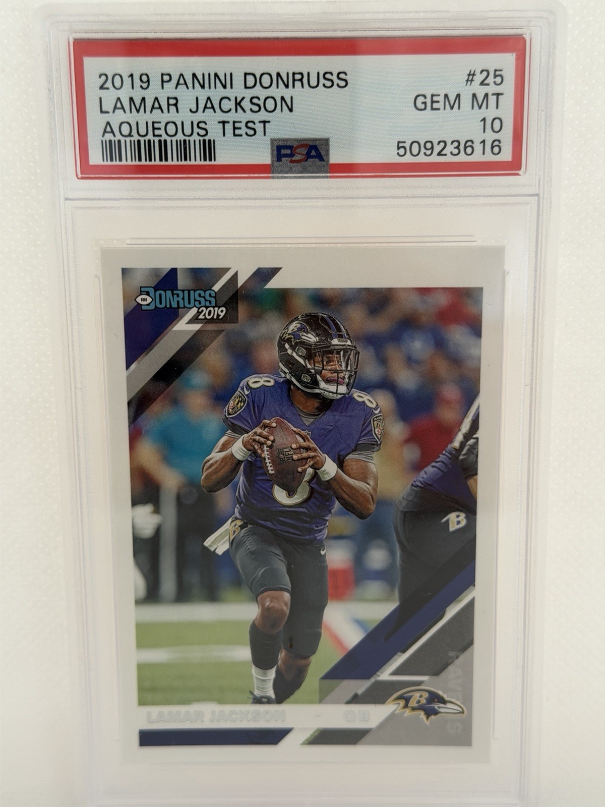 2019 Panini Donruss - Lamar Jackson #25 Aqueous Test PSA 10 view 1
