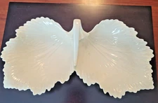 Vintage Lenox Ivory Bone China Double Leaf Serving Bowl Candy Nut Dish
