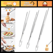 Stainless Steel Kitchen Cooking Tweezers Set - 8", 10", 12" Food Tongs, Flexible