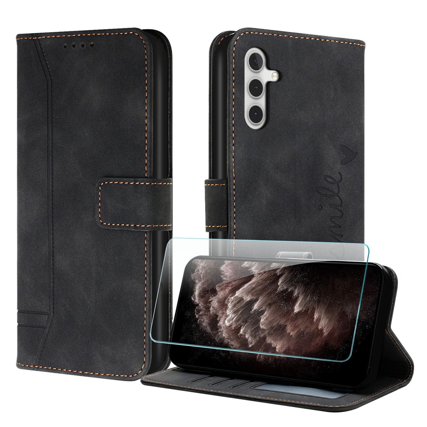 Coque Samsung S24 antichoc avec clapet portefeuille et verre