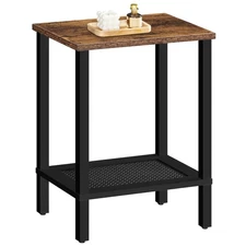 End Table, Small Side Table with 2-Tier Storage Shelves, Nightstand with Faux...