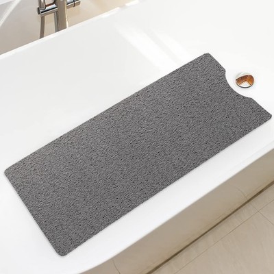 Bathtub Mat Non Slip Shower Soft PVC Loofah 40'' x 16'' (Rectangular), Grey 