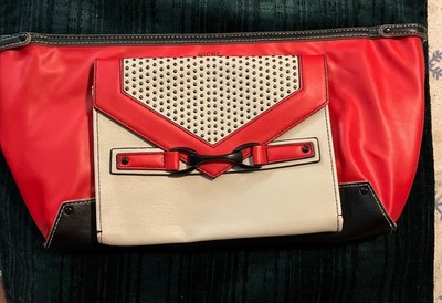 Pre-owned Miche Hampton Luxe Demi Shell Red Beige Magnetic Purse Bag