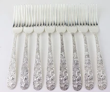 S Kirk Son Repousse sterling 8 dinner fork 7 3/4" NO Mono