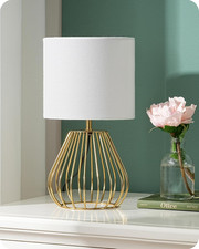 Lampada Da Comodino in Lino Bianco, Lampadina LED E14 Bianco Caldo 2700K Inclusa