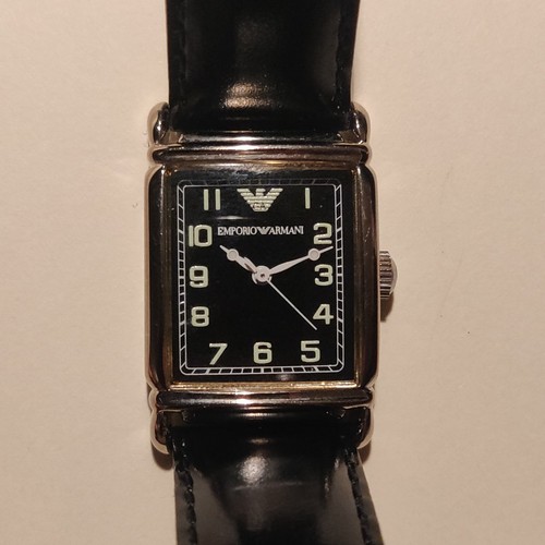 Orologio Emporio Armani Uomo Quadrante Nero Quarzo Rettangolare C3G3 Cinturino Pelle GA EA