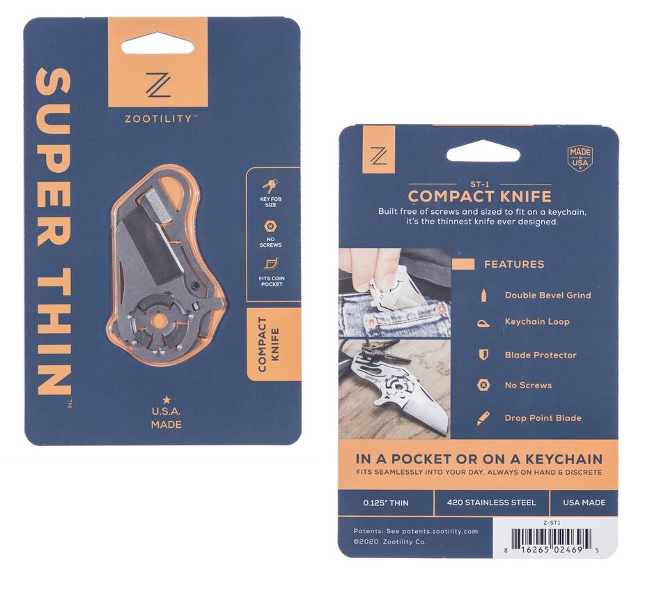 Zootility ST-1 Compact Knife 1.25" Stainless Steel Blade One-Piece Construction