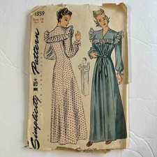 Simplicity Vintage 1940s Pattern #1359 Womens...