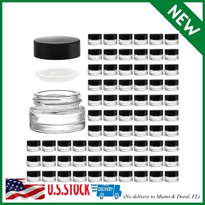 90 Pack 5ml Empty Glass Jars with Black Lid, Clear Airtight Cosmetics Container