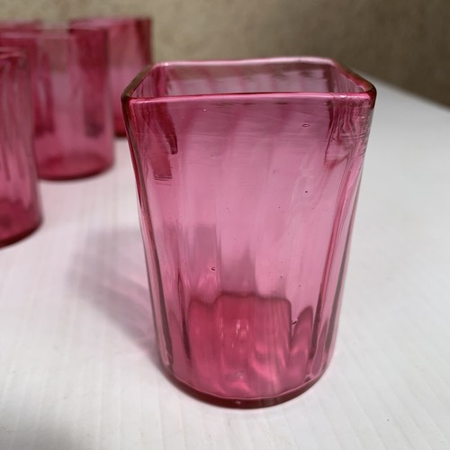 8 x Antique Victorian English Cranberry Glass Tumblers Square Rims Round Bases - Picture 5 of 24