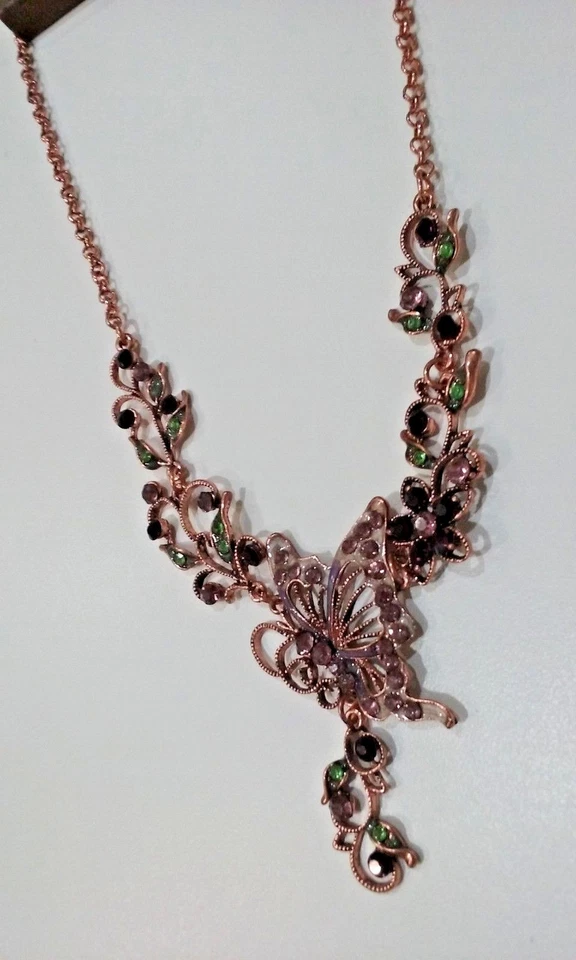 Believer In Cooper Metal Collection Romantic Butterfly And Flower Bib Necklace. - Image 4 of 4