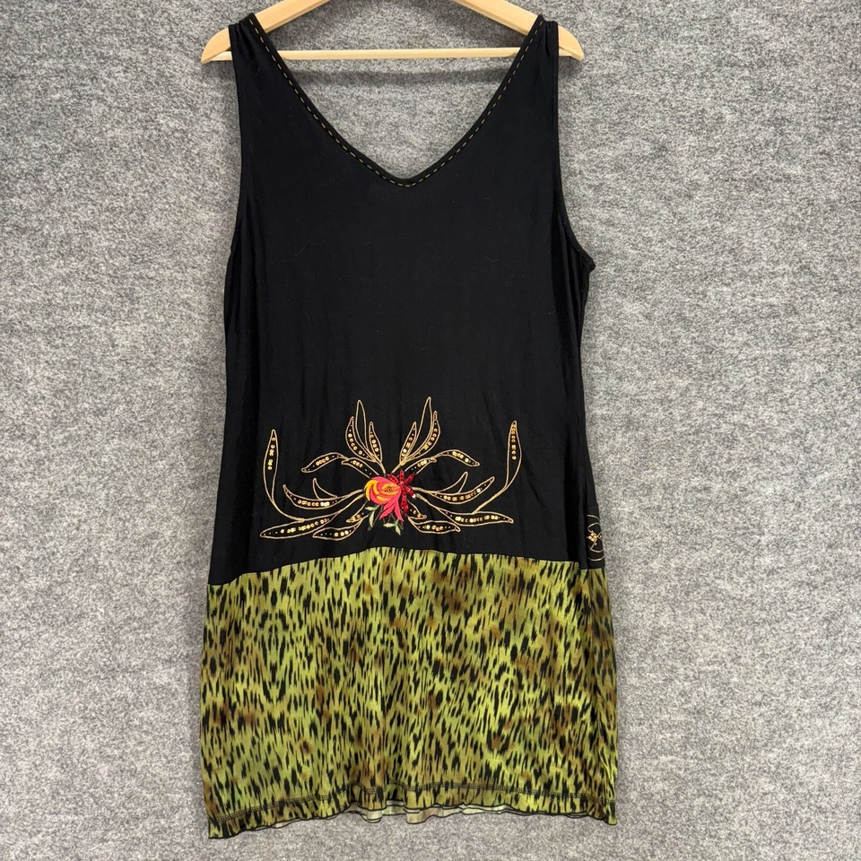 Платье женское Krista Lee XL черное с цветочным рисунком вышитое оболочка миди с v-образным вырезом без рукавов - Изображение 2 из 4