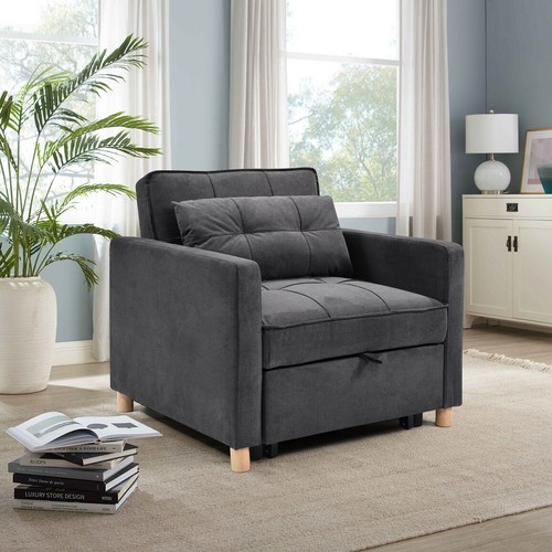 Sleeper Chair - Chenille Charcoal Grey - 3-in-1 Convertible FREE & EASY DELIVERY - Picture 6 of 10