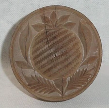 Antique Wood Butter Mold ~ Deeply Carved Pineapple ~ Unusual Handle