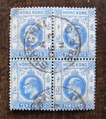 1907-11 Hong Kong 10c King Edw. VII, BLK 4 Handstamp Shanghai 1911 - Picture 1 of 2