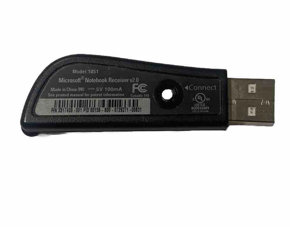 MICROSOFT NOTEBOOK RECEIVER V2.0 MOUSE USB DONGLE WIRELESS OPTICAL 1051 - Image 2 of 2