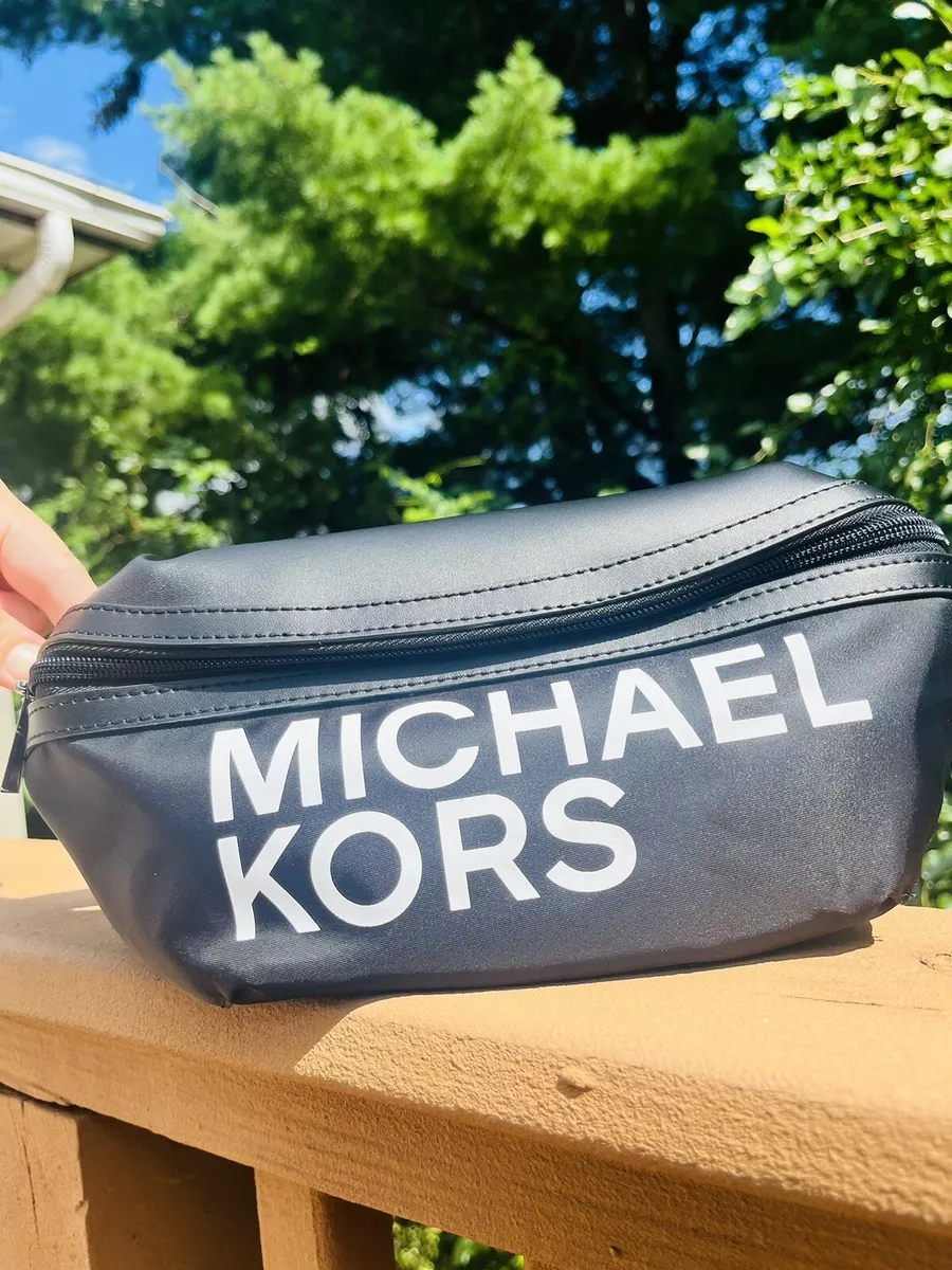 BRAND NEW MICHAEL KORS BLACK SIGNATURE WHITE MK LOGO BELT BAG 556214C | eBay