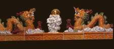 LARGE VINTAGE CERAMIC CHINESE FACING DRAGONS  ROOF CRESTING 