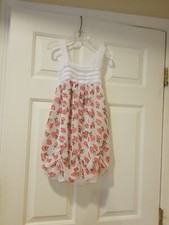 Dress Girls Sz 5 White  Multicolor Sleeveless Rhinestones Bubble Hem Smock