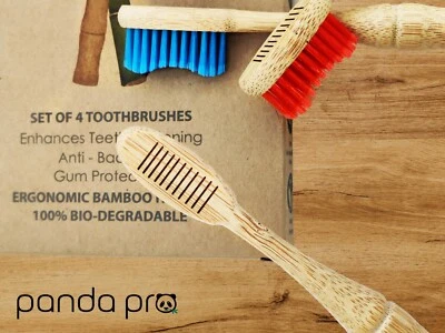 AL HOOR Natural Bamboo Toothbrushes (4 Pack) - Eco Friendly Gifts - Medium Soft BPA Free