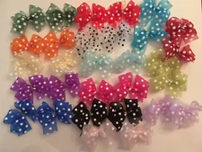 30 sm chiffon w polka dots dog bows dbl looped lightweight USA pet grooming Bows