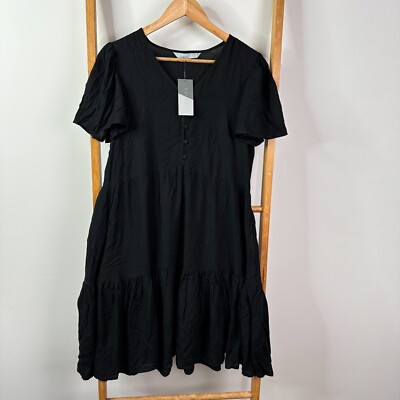 Katies Dress Womens 8 Black Short Sleeve NWT Knee Length Pleated Viscose
