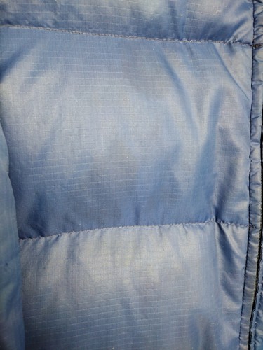 LL BEAN Goose Down Puffer Jacket Blue Sz L, Kangaroo Pocket Script 50's-60's VTG - Picture 3 of 12