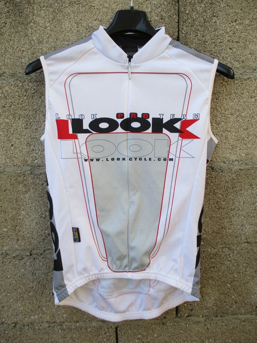 Maillot Cycliste Vintage LOOK PRO TEAM – Sans Manches, Blanc/gris, Taille S, Très Bon état