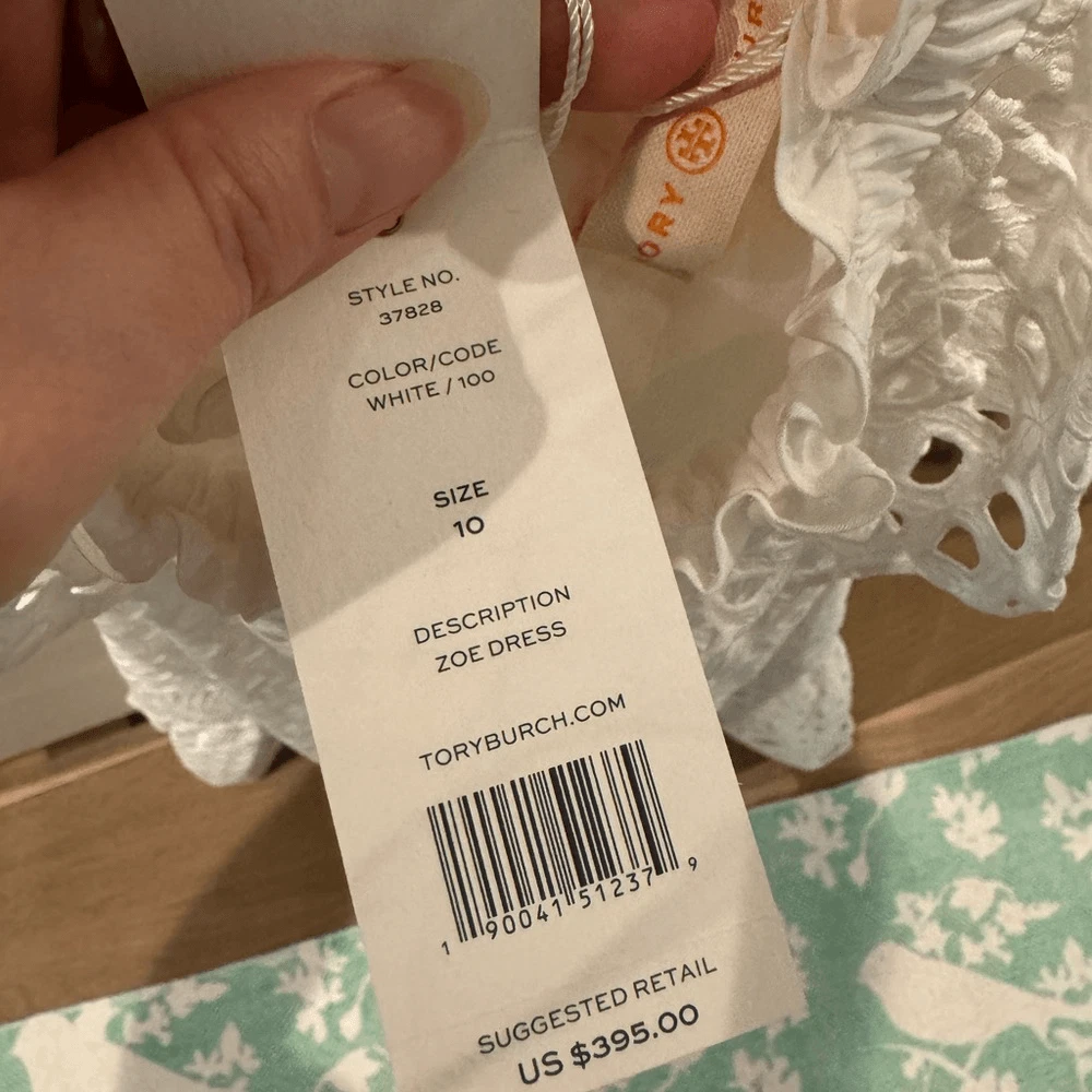 Abito a spalla nuovo con etichette Tory Burch Zoe bianco cotone taglia 10