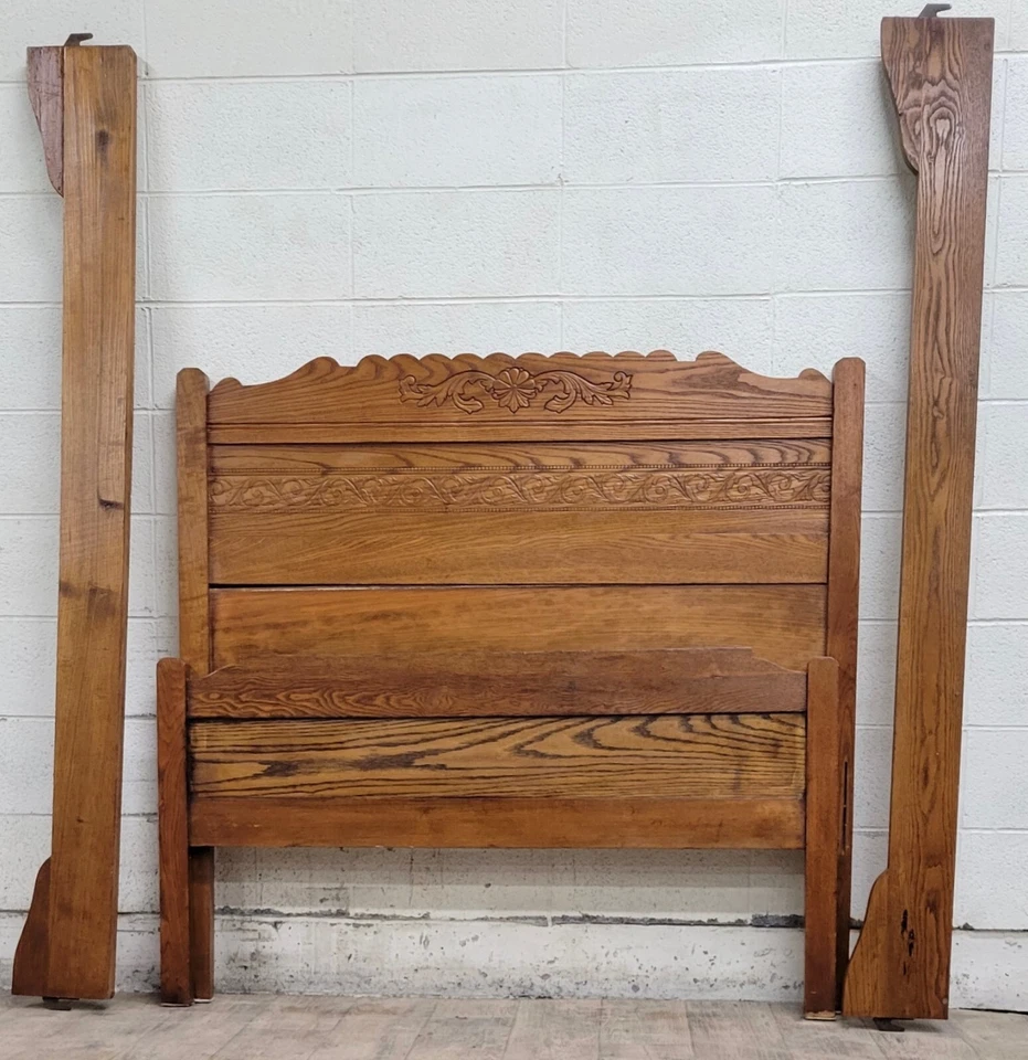 Antigua cama doble victoriana Eastlake con respaldo alto tamaño completo Foto 2 de 4