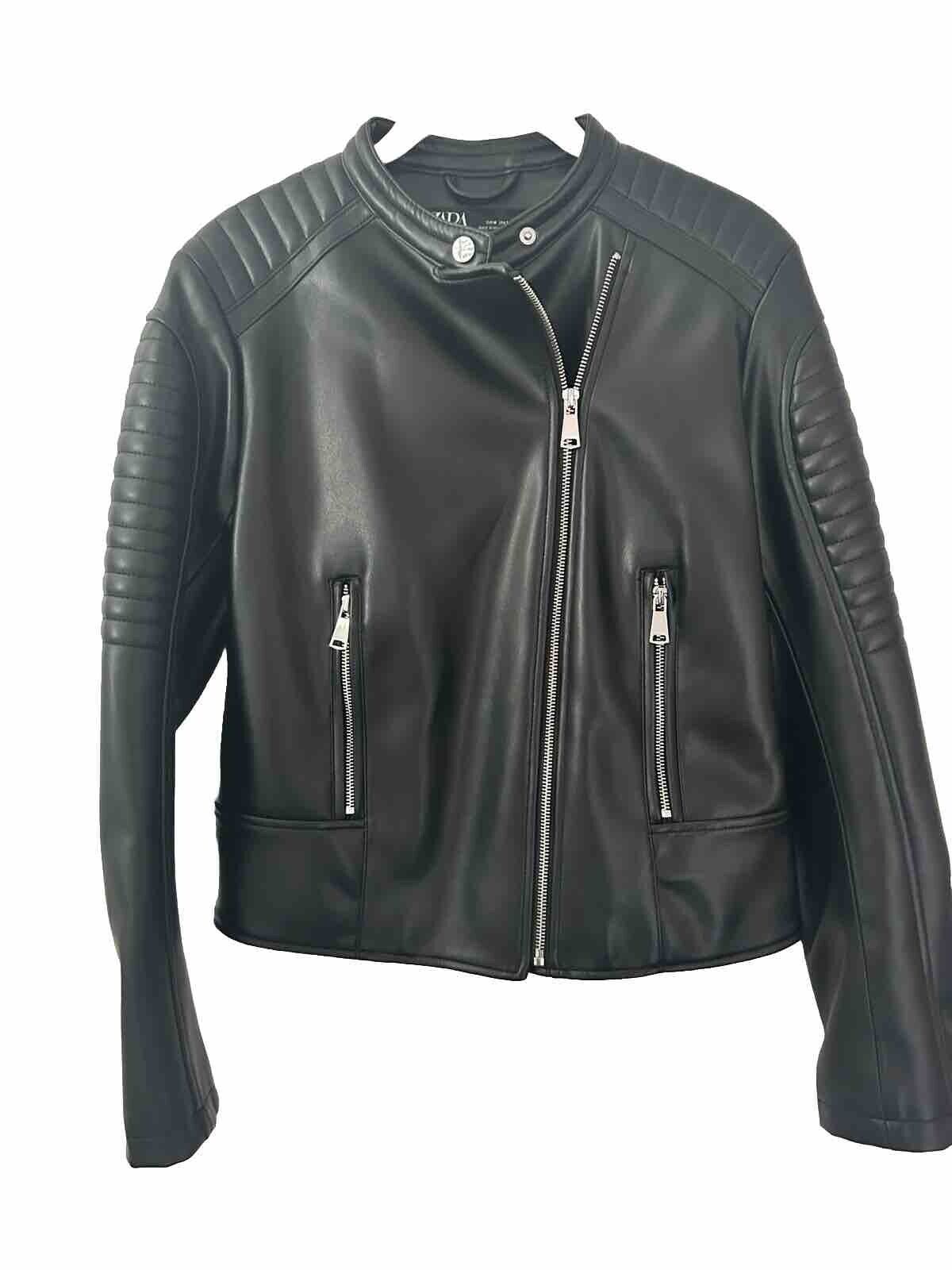 Zara women’s Faux Leather Moto Jacket Sz M EUC - image 1