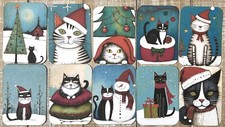 Whimsical Christmas cats junk journal card toppers set of 10 junk journal cards