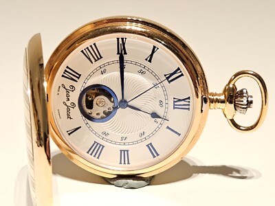 VINTAGE LUXURY GERMANY MEN'S GOLD PLATED OPEN BALNACE POCKET WATCH''JEAN JACOT''
