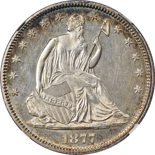 1877-P Seated Half Dollar NGC MS63 Superb Eye Appeal Strong Strike - Picture 1 of 4