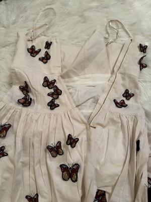 Agua by Agua Bendita New Lima Butterfly Applique Maxi Dress Neutral Linen  Small | eBay