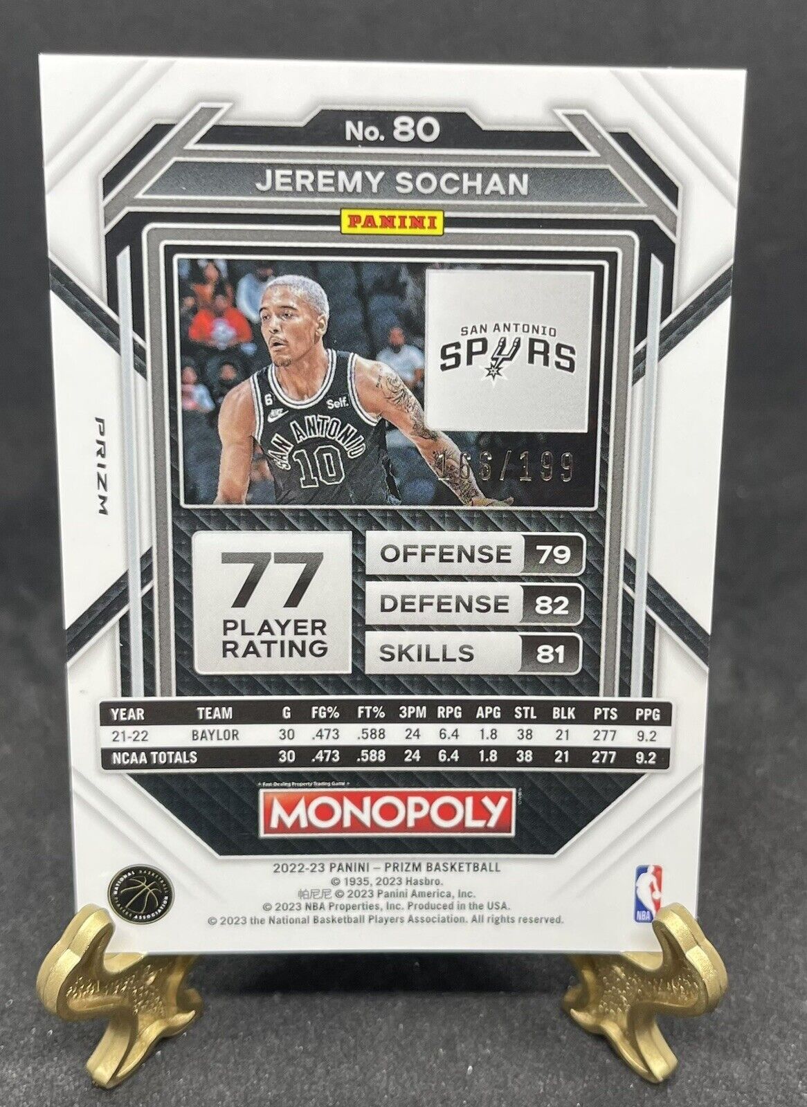 SPURS Jeremy Sochan Panini Prizm Monopoly Rookie RC Light Blue