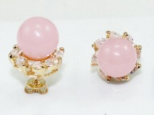 Smooth Round Agate Amethyst Gold Plated Flower Stud Earrings Jewelry Christmas