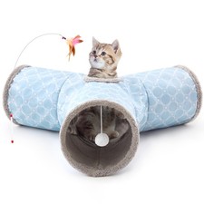 Geometry Blue 3 Way Collapsible FleeceLined Cat Tunnel Indoor Pet Tube Toy