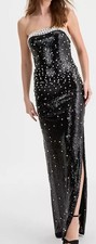 Black gown with white gradient beading. Size 8 no alterations.