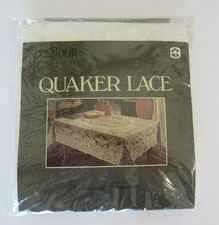 VTG NIP Quaker Lace Splendor Carefree Elegance Floral White Tablecloth 60X120"